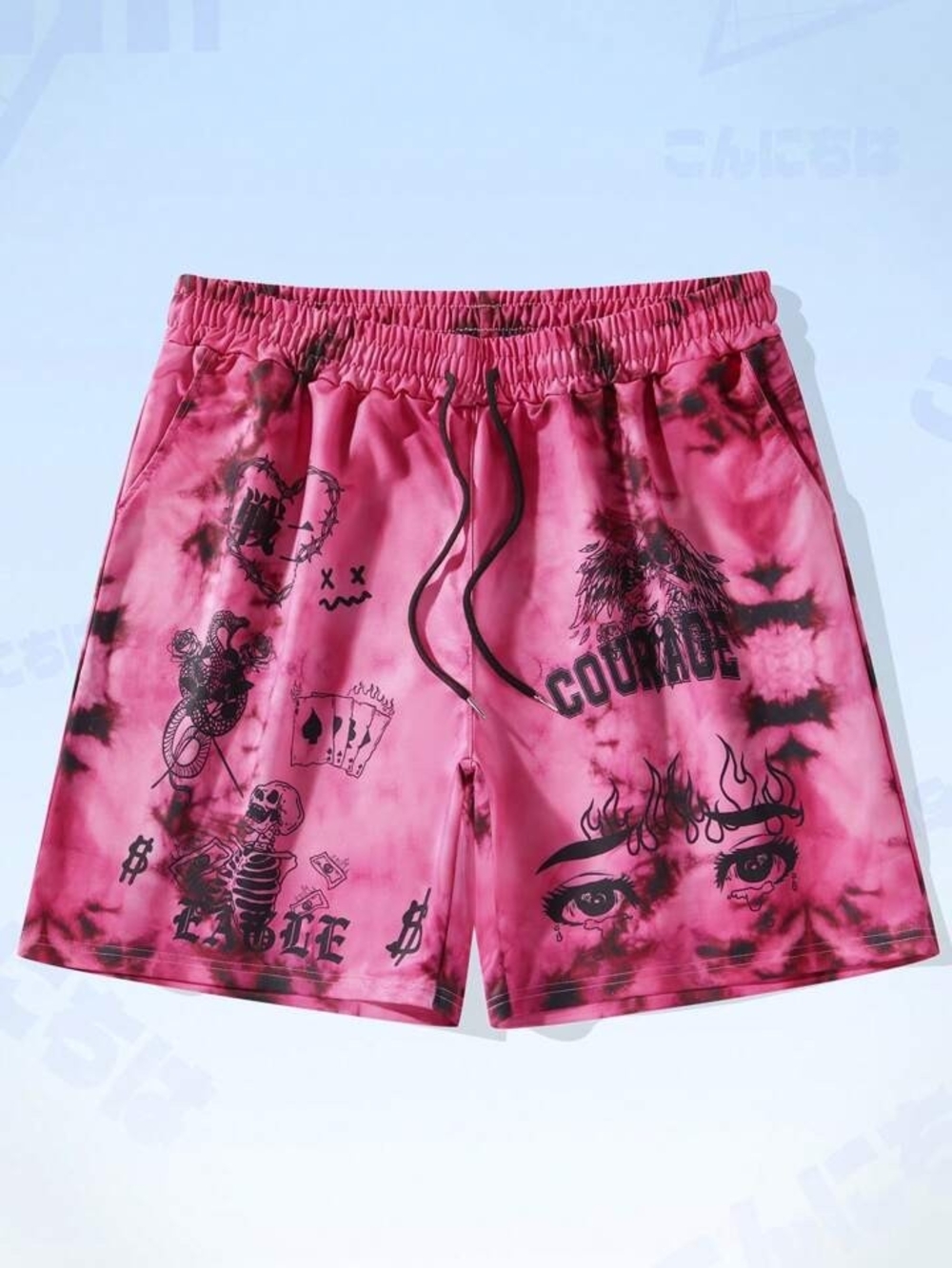 ROMWE Pink Tie-Dye Graphic Drawstring Athletic Shorts